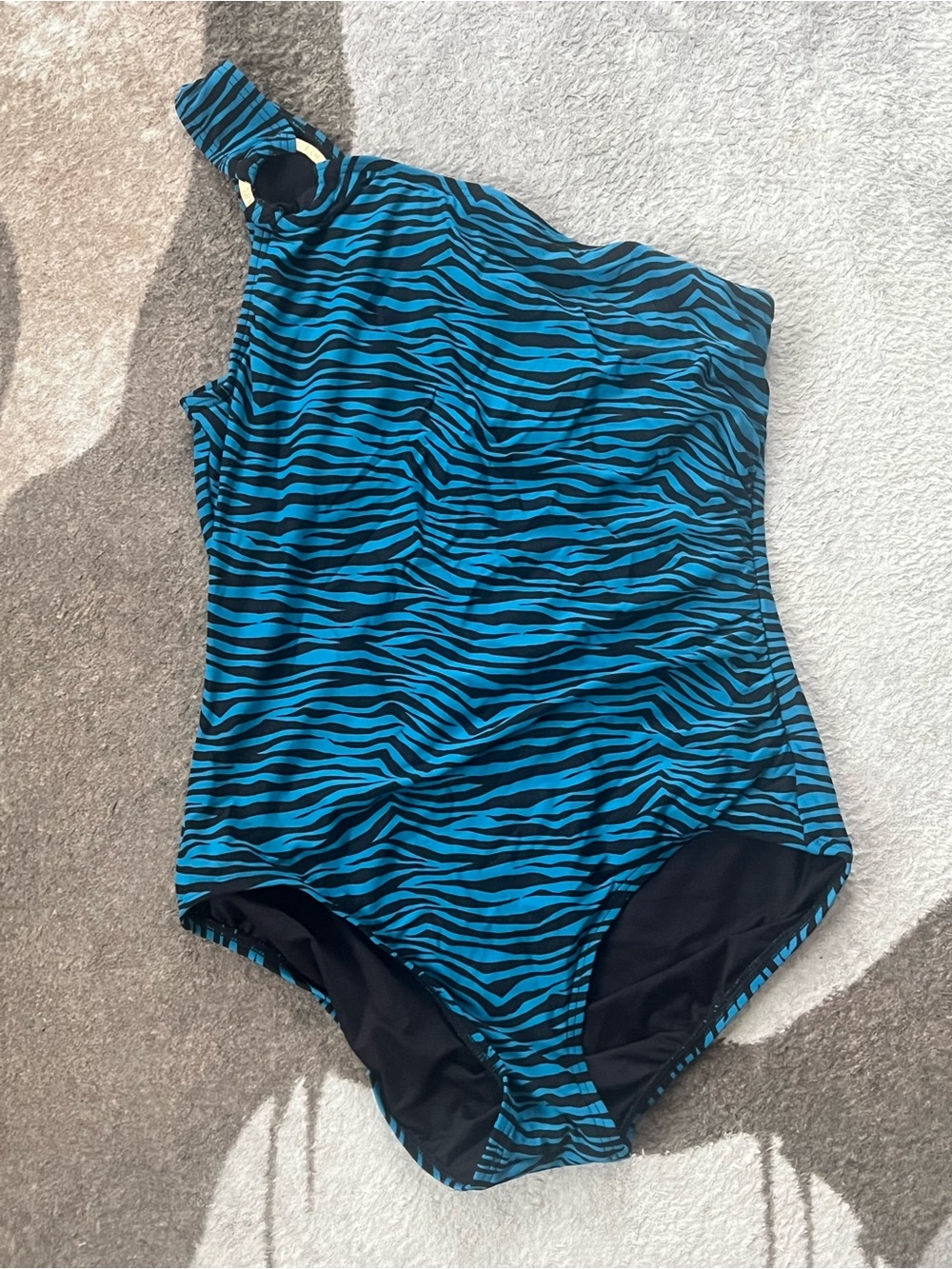 Michael Kors Teal and Black Zebra One-Shoulder Swimsuit